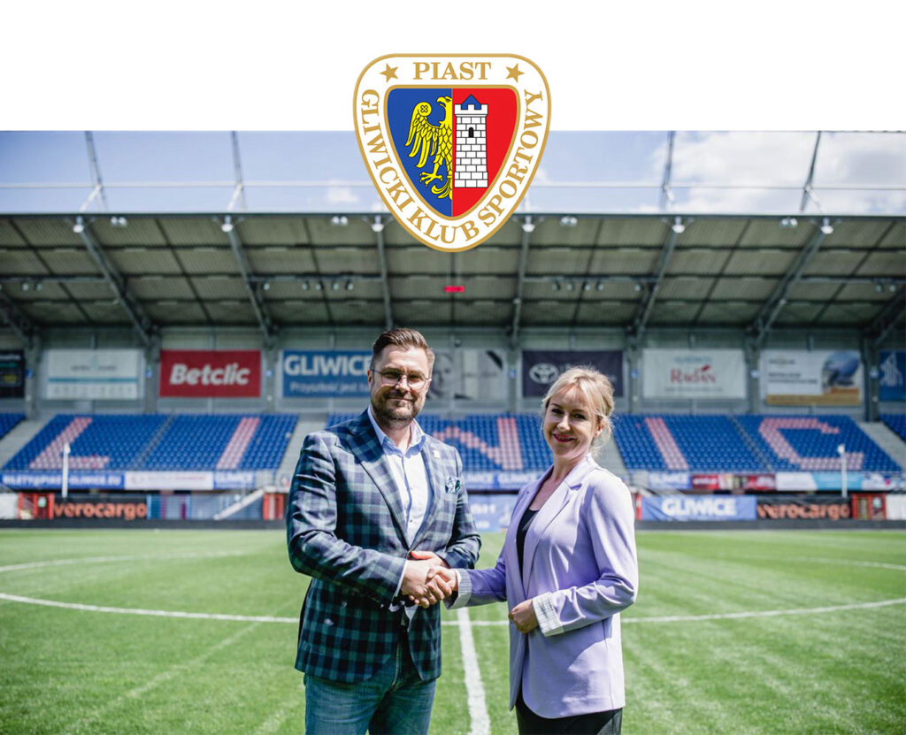 Właściciele CPC oraz Piasta Gliwice na stadionie podający sobie rękę